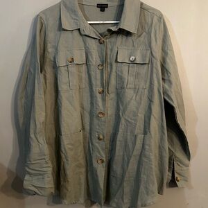 Coco + Carmen Light Sage Utility Button-Up Jacket